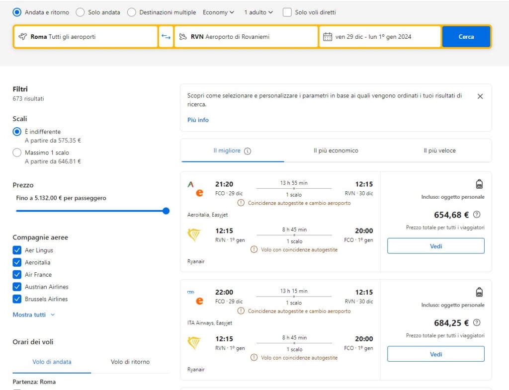 Risultato della ricerca con Booking Voli Come prenotare un volo online su Booking Voli: risultato della ricerca