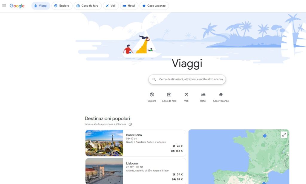 La homepage di Google Viaggi Come prenotare un volo online su Google Viaggi