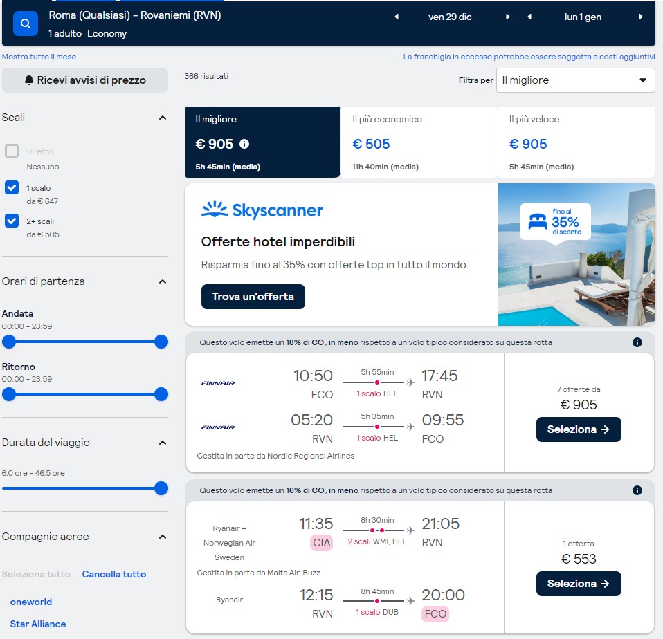 I risultati della mia ricerca su Skyscanner Proposte di Skyscanner per prenotare un volo online da soli
