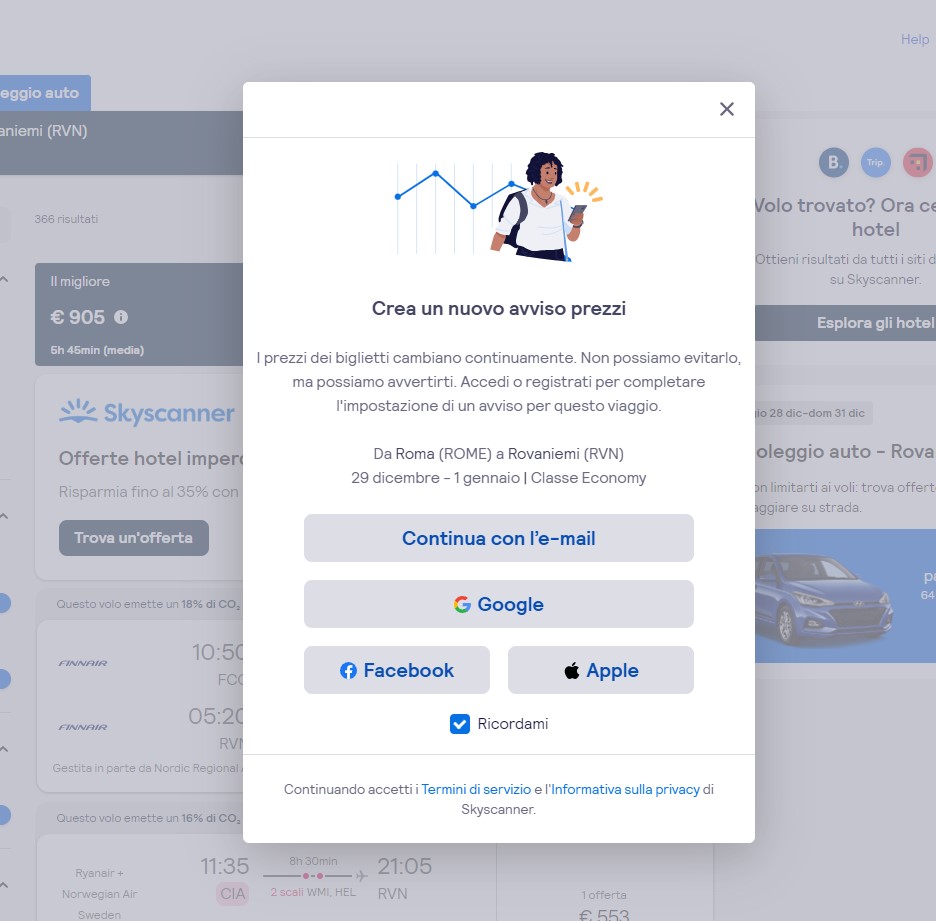 Come creare un avviso prezzi su Skyscanner Creare un avviso prezzi su Skyscanner