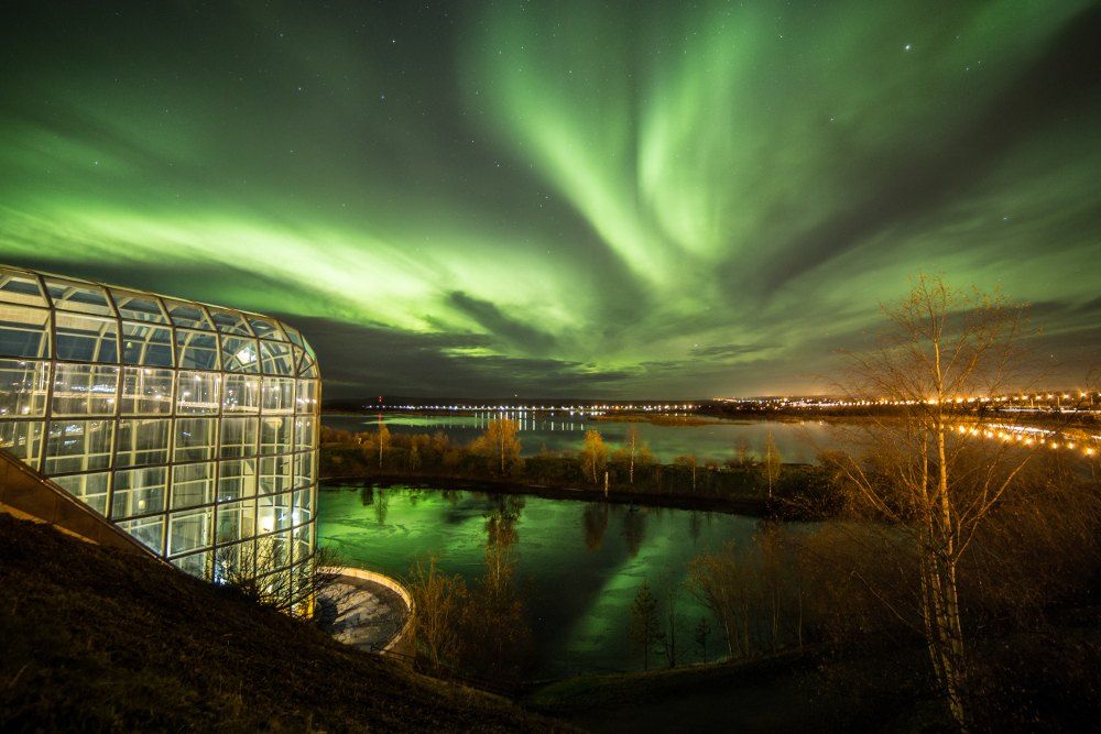 L'aurora boreale vista dall'arboreto dell'Arktikum Aurora boreale dall'Arktikum di Rovaniemi