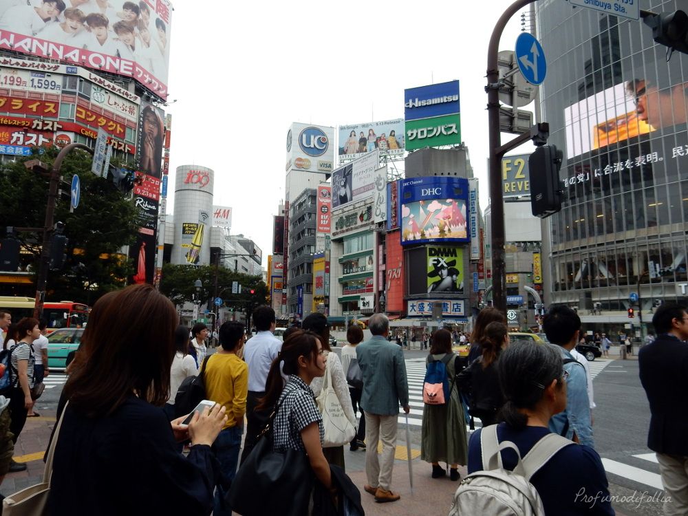 Il 109 è il grattacielo in fondo a sinistra Incrocio di Shibuya a Tokyo
